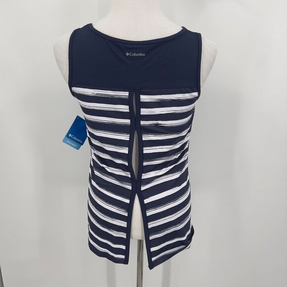 Columbia Women's M Medium Navy & White Striped Sleeveless Top With Open Back Pan - Picture 2 of 9